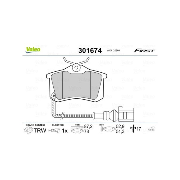 Bromsbeläggsats, Bakaxel Valeo 301674 VALEO