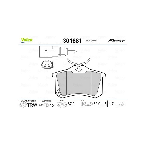 Bromsbeläggsats, Bakaxel Valeo 301681 VALEO