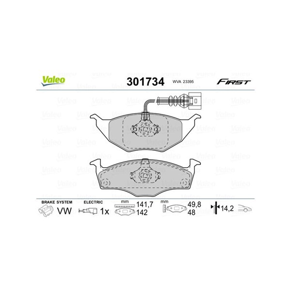Bromsbeläggsats, Framaxel Valeo 301734 VALEO Bromsbeläggsats, Framaxel Valeo 301734 VALEO