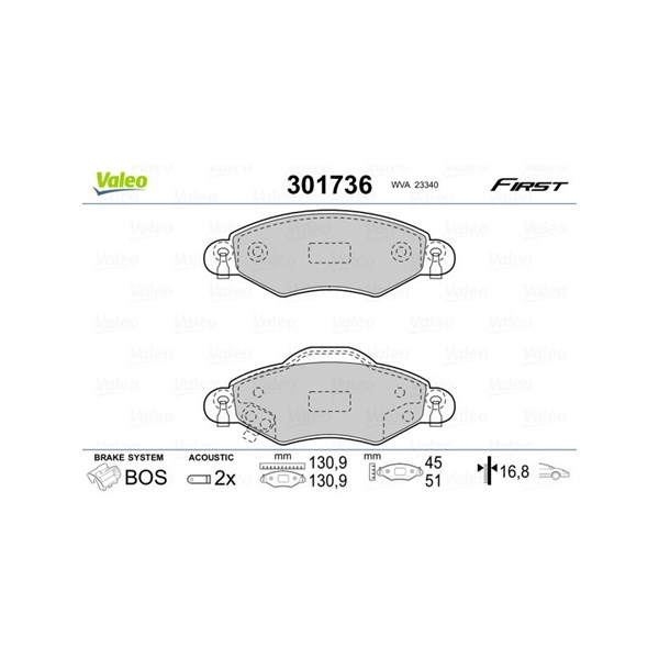 Bromsbeläggsats, Framaxel Valeo 301736 VALEO