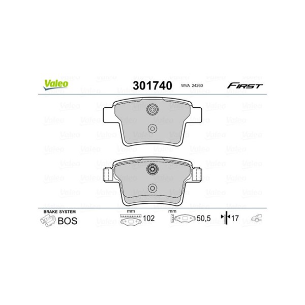 Bromsbeläggsats, Bakaxel Valeo 301740 VALEO