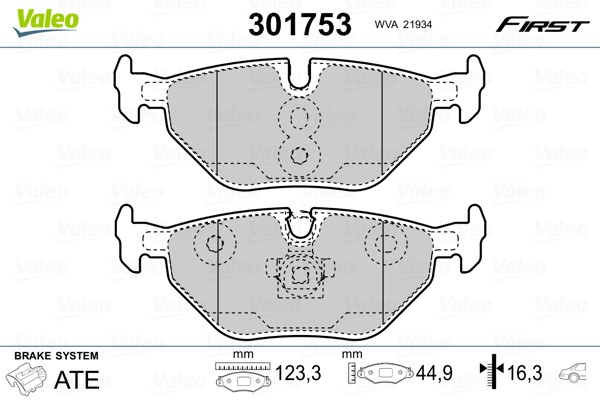 Bromsbeläggsats, Bakaxel Valeo 301753 VALEO