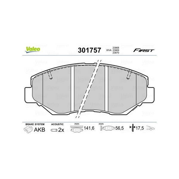 Bromsbeläggsats, Framaxel Valeo 301757 VALEO