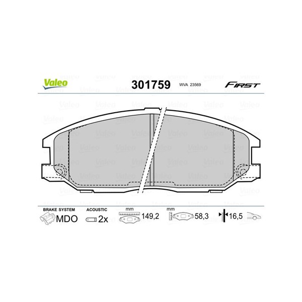 Bromsbeläggsats, Framaxel Valeo 301759 VALEO Bromsbeläggsats, Framaxel Valeo 301759 VALEO