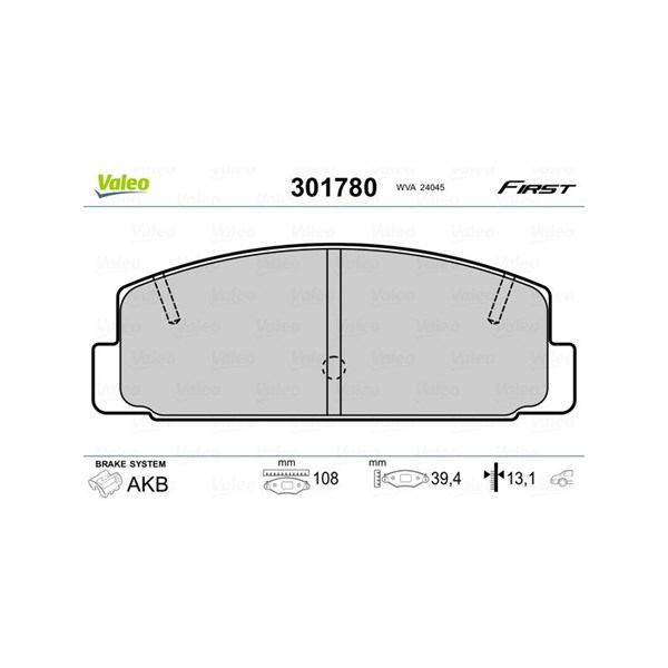 Bromsbeläggsats, Bakaxel Valeo 301780 VALEO