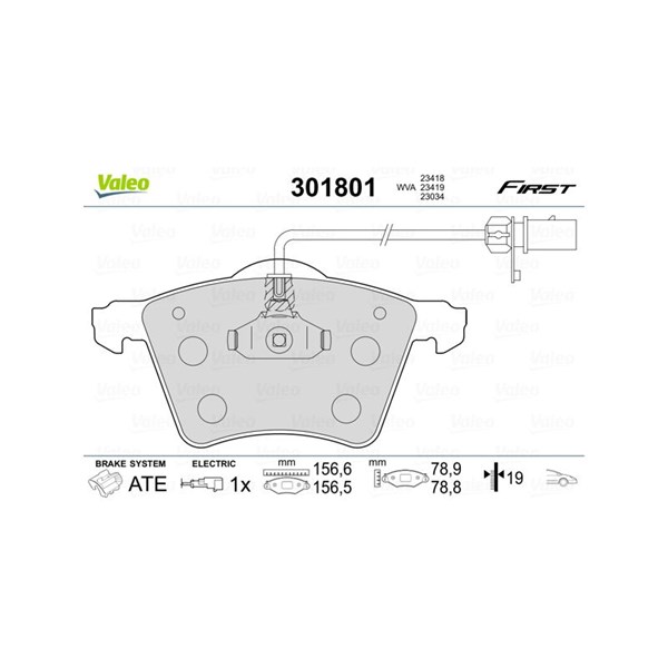 Bromsbeläggsats, Framaxel Valeo 301801 VALEO