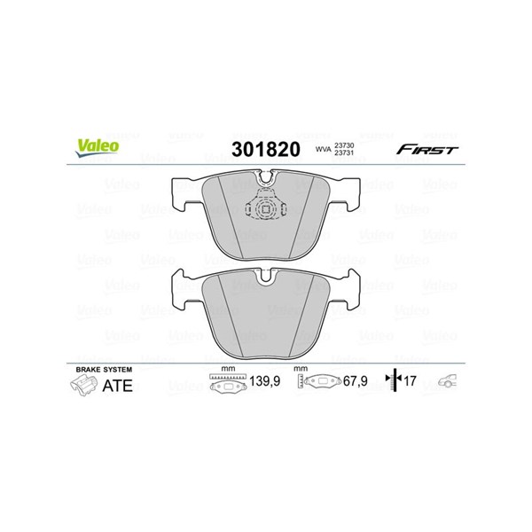 Bromsbeläggsats, Bakaxel, Framaxel Valeo 301820 VALEO Bromsbeläggsats, Bakaxel, Framaxel Valeo 301820 VALEO