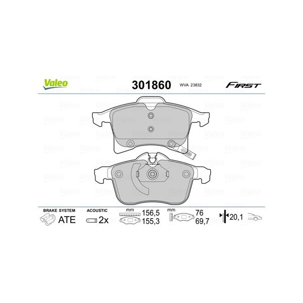 Bromsbeläggsats, Framaxel Valeo 301860 VALEO