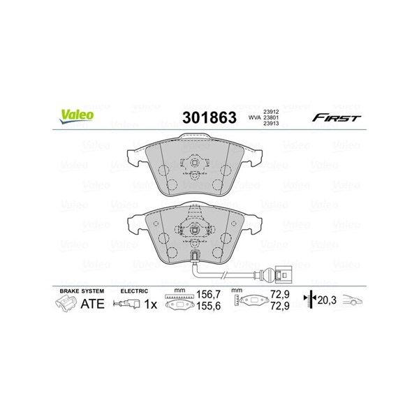 Bromsbeläggsats, Framaxel Valeo 301863 VALEO Bromsbeläggsats, Framaxel Valeo 301863 VALEO