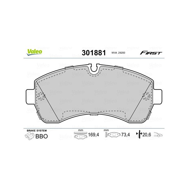 Bromsbeläggsats, Framaxel Valeo 301881 VALEO Bromsbeläggsats, Framaxel Valeo 301881 VALEO