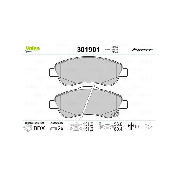 Bromsbeläggsats, Framaxel Valeo 301901 VALEO Bromsbeläggsats, Framaxel Valeo 301901 VALEO