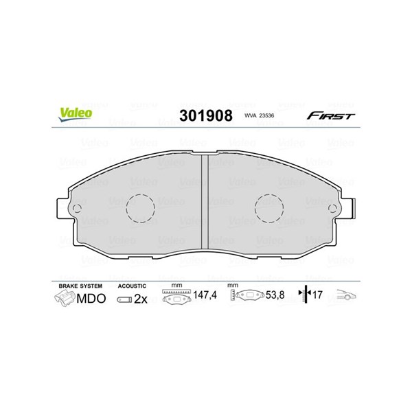 Bromsbeläggsats, Framaxel Valeo 301908 VALEO Bromsbeläggsats, Framaxel Valeo 301908 VALEO