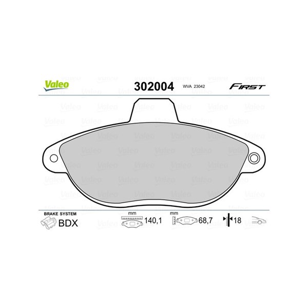 Bromsbeläggsats, Framaxel, Bakaxel Valeo 302004 VALEO Bromsbeläggsats, Framaxel, Bakaxel Valeo 302004 VALEO