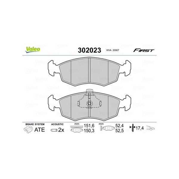 Bromsbeläggsats, Framaxel Valeo 302023 VALEO