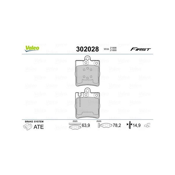 Bromsbeläggsats, Bakaxel Valeo 302028 VALEO Bromsbeläggsats, Bakaxel Valeo 302028 VALEO