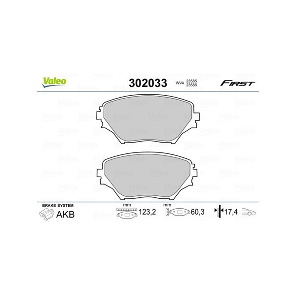 Bromsbeläggsats, Framaxel, Bakaxel Valeo 302033 VALEO