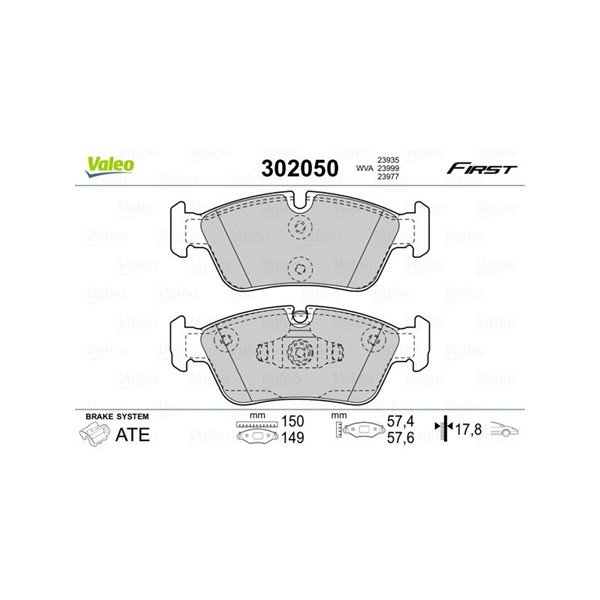 Bromsbeläggsats, Framaxel Valeo 302050 VALEO Bromsbeläggsats, Framaxel Valeo 302050 VALEO