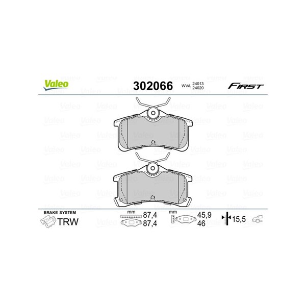 Bromsbeläggsats, Bakaxel Valeo 302066 VALEO Bromsbeläggsats, Bakaxel Valeo 302066 VALEO
