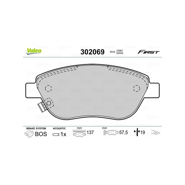Bromsbeläggsats, Framaxel Valeo 302069 VALEO