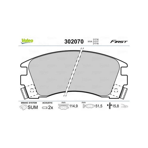 Bromsbeläggsats, Framaxel Valeo 302070 VALEO