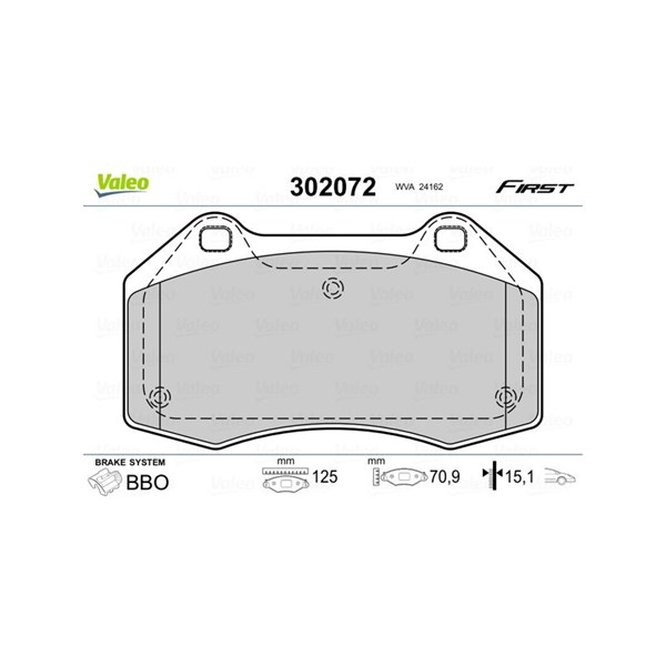 Bromsbeläggsats, Framaxel Valeo 302072 VALEO