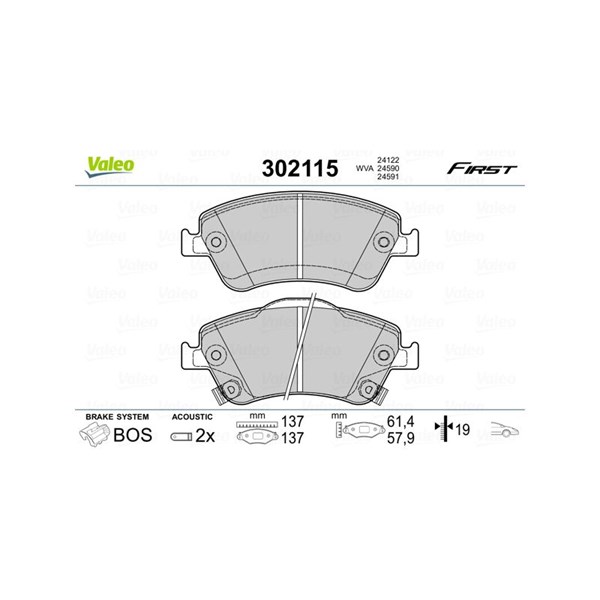 Bromsbeläggsats, Framaxel Valeo 302115 VALEO Bromsbeläggsats, Framaxel Valeo 302115 VALEO