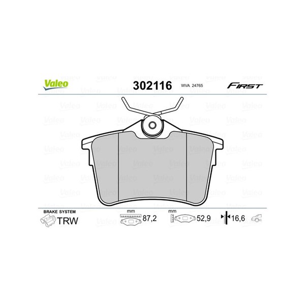 Bromsbeläggsats, Bakaxel Valeo 302116 VALEO