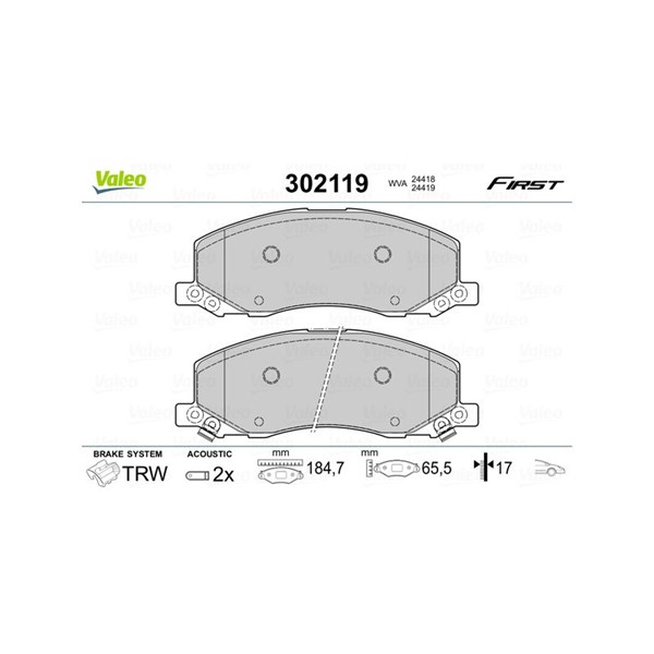 Bromsbeläggsats, Framaxel Valeo 302119 VALEO