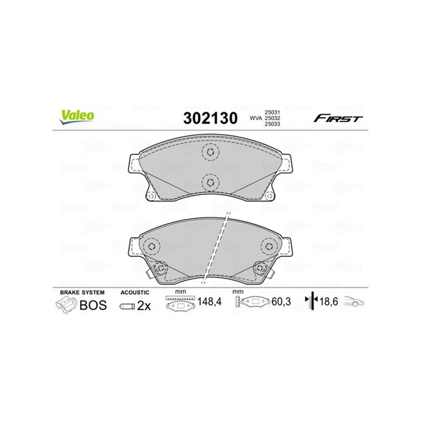 Bromsbeläggsats, Framaxel Valeo 302130 VALEO