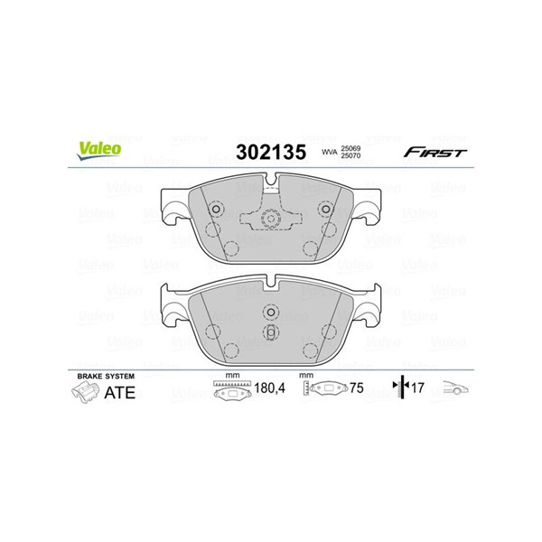 Bromsbeläggsats, Framaxel Valeo 302135 VALEO