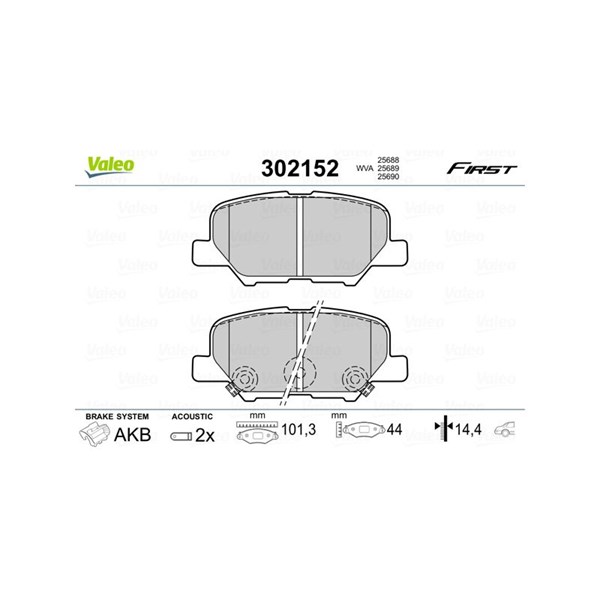 Bromsbeläggsats, Bakaxel Valeo 302152 VALEO Bromsbeläggsats, Bakaxel Valeo 302152 VALEO