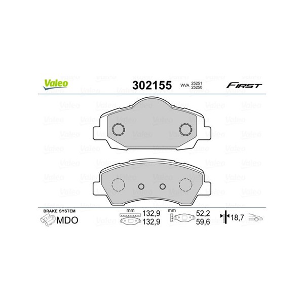 Bromsbeläggsats, Framaxel Valeo 302155 VALEO