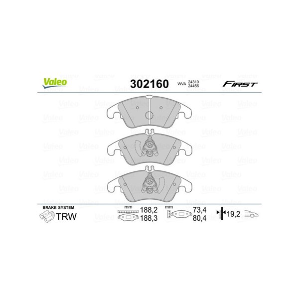 Bromsbeläggsats, Framaxel Valeo 302160 VALEO Bromsbeläggsats, Framaxel Valeo 302160 VALEO