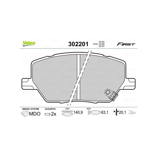 Bromsbeläggsats, Framaxel, Bakaxel Valeo 302201 VALEO
