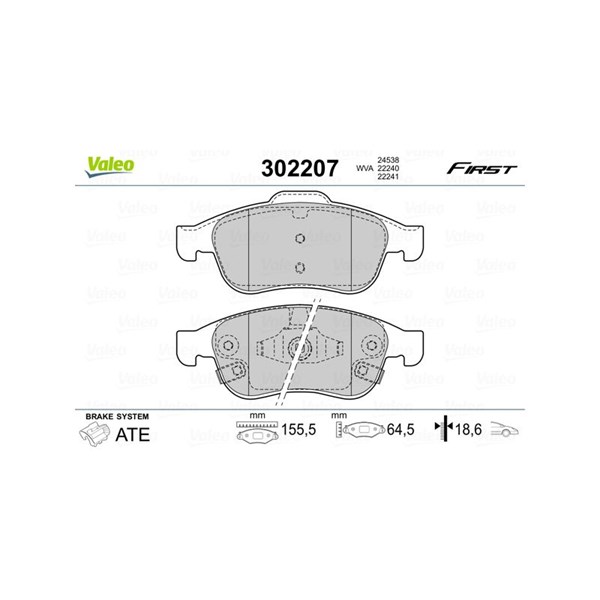 Bromsbeläggsats, Framaxel Valeo 302207 VALEO Bromsbeläggsats, Framaxel Valeo 302207 VALEO
