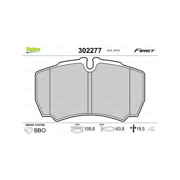 Bromsbeläggsats, Bakaxel Valeo 302277 VALEO