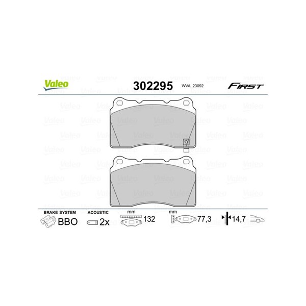 Bromsbeläggsats, Framaxel Valeo 302295 VALEO Bromsbeläggsats, Framaxel Valeo 302295 VALEO