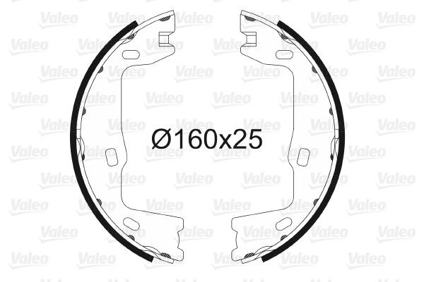 Bromsbackar, sats, parkeringsbroms, Bakaxel Valeo 562572 VALEO