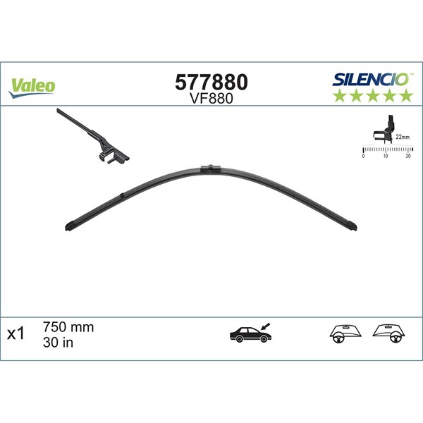 Torkarblad, Mitt Valeo Silencio flat blade single 577880 VALEO