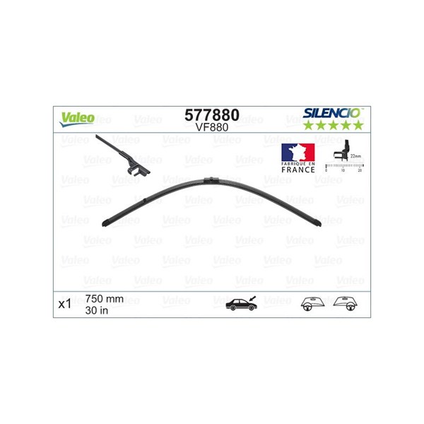 Torkarblad, Mitt Valeo Silencio flat blade single 577880 VALEO Torkarblad, Mitt Valeo Silencio flat blade single 577880 VALEO