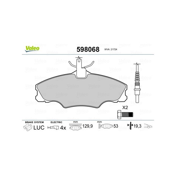 Bromsbeläggsats, Framaxel Valeo 598068 VALEO