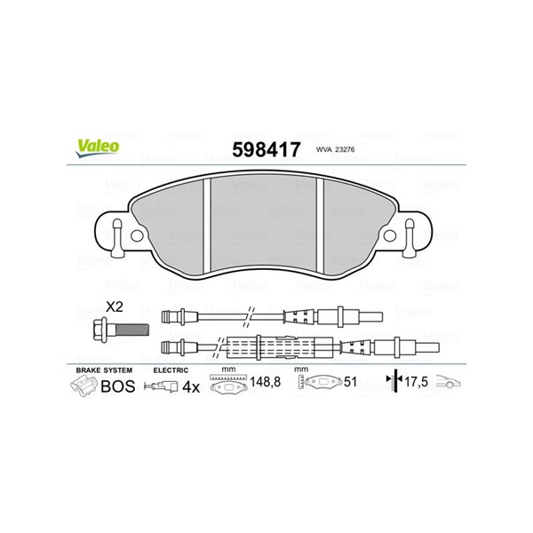 Bromsbeläggsats, Framaxel Valeo 598417 VALEO