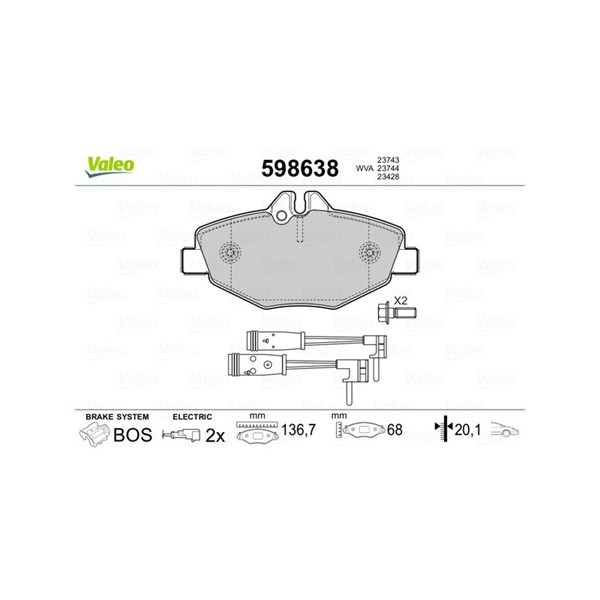 Bromsbeläggsats, Framaxel Valeo 598638 VALEO Bromsbeläggsats, Framaxel Valeo 598638 VALEO