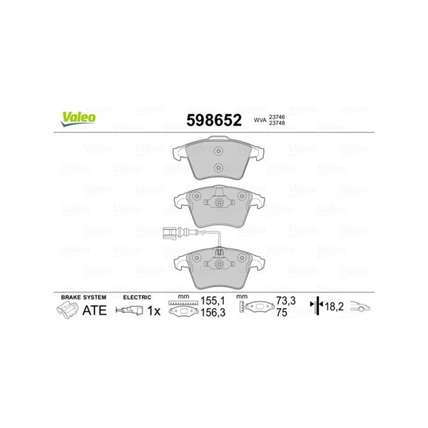 Bromsbeläggsats, Framaxel Valeo 598652 VALEO Bromsbeläggsats, Framaxel Valeo 598652 VALEO