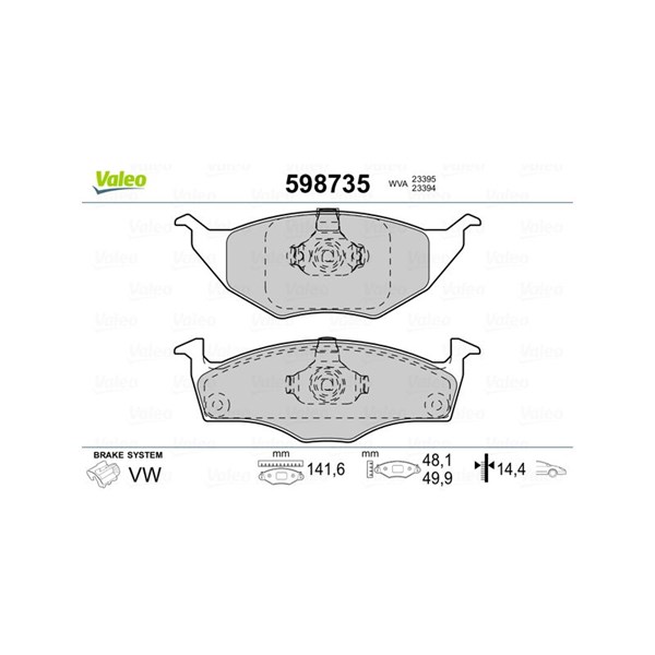 Bromsbeläggsats, Framaxel Valeo 598735 VALEO Bromsbeläggsats, Framaxel Valeo 598735 VALEO