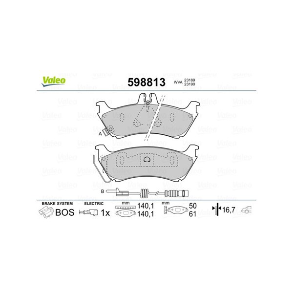 Bromsbeläggsats, Bakaxel Valeo 598813 VALEO