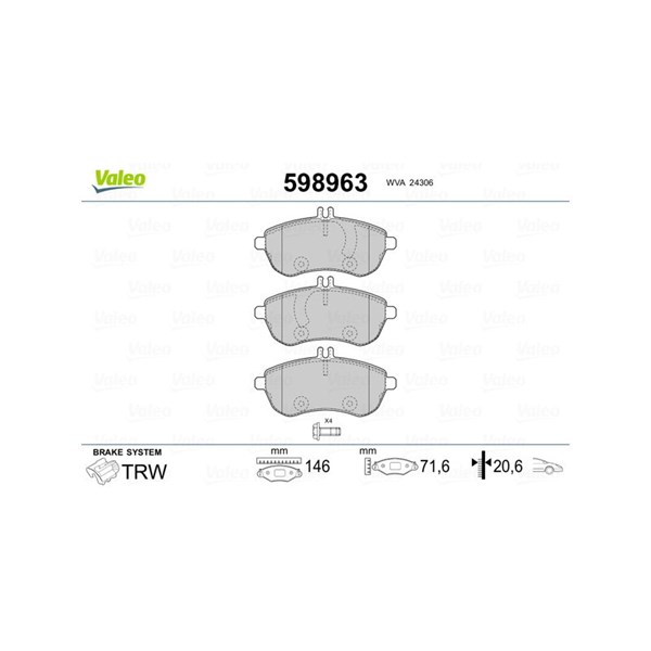 Bromsbeläggsats, Framaxel Valeo 598963 VALEO Bromsbeläggsats, Framaxel Valeo 598963 VALEO