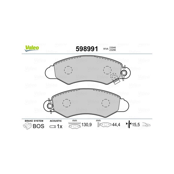Bromsbeläggsats, Framaxel Valeo 598991 VALEO Bromsbeläggsats, Framaxel Valeo 598991 VALEO