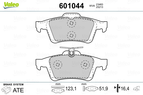 Bromsbeläggsats, Bakaxel Valeo 601044 VALEO