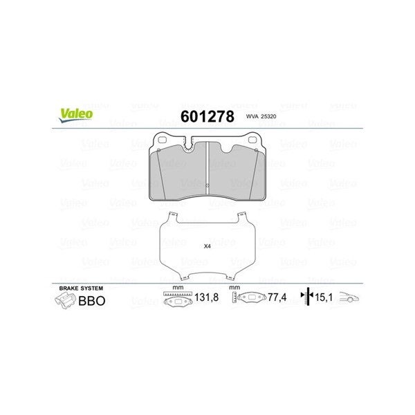 Bromsbeläggsats, Framaxel Valeo 601278 VALEO